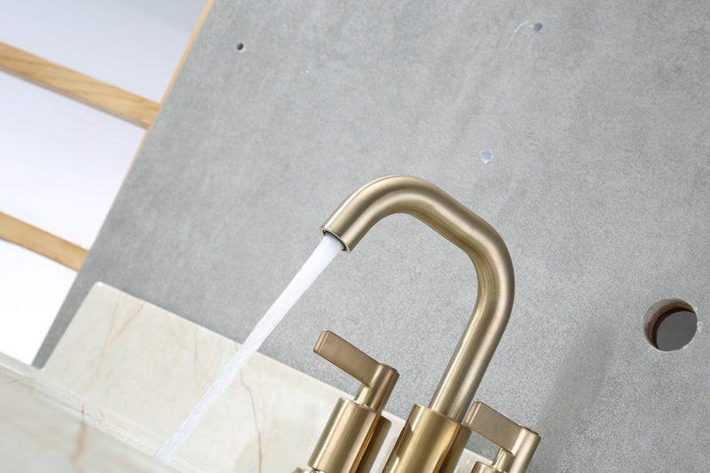 Derengge Brushed Gold Bathroom Faucet,Two Handle 4 Inch Centerset Bathroom Sink Faucet with Push up Pop-up Drain,F-M4501-CS - Image 4